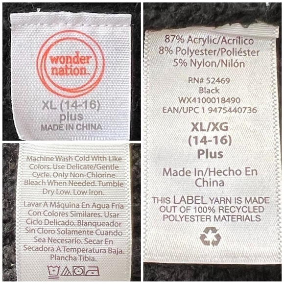 wonder nation Sweater Girls’ Cable Knit Cardigan Black Youth XL 14 16 Plus - Picture 7 of 15